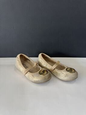 Michael Kors MK Gold Accent Cute Ballerina Flat Shoes Mary Jane Girls Size 10C